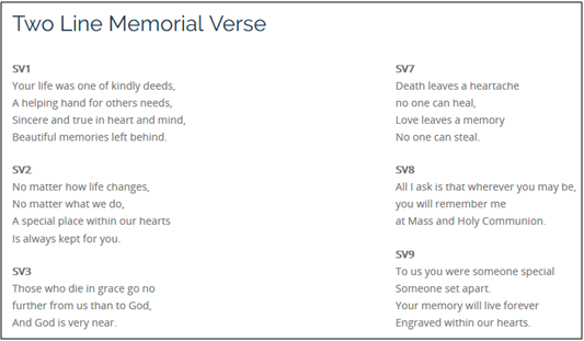 Memorial cards verses